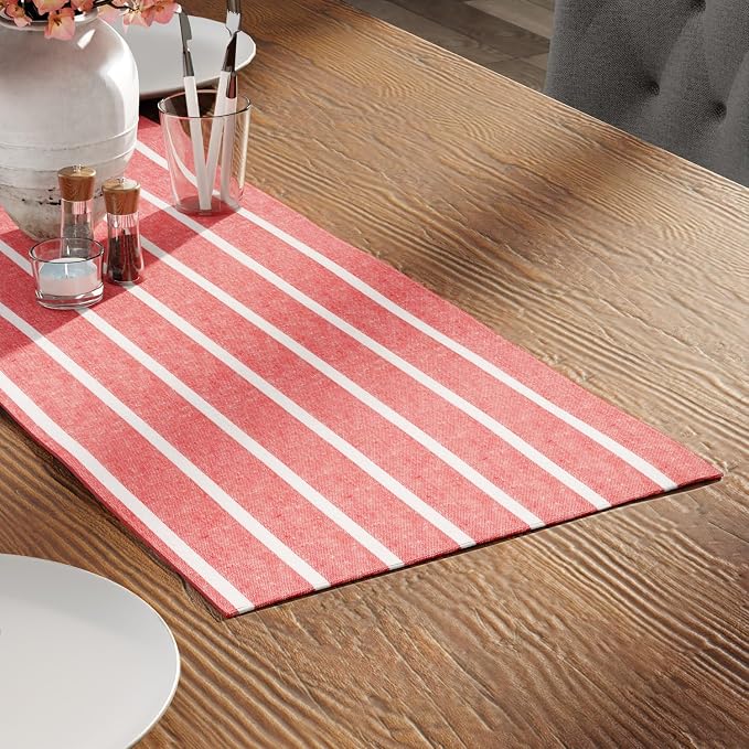 Encasa XO Cotton Dining Table Runner | Roma Red Stripes | Size 13x36 in - Image 2