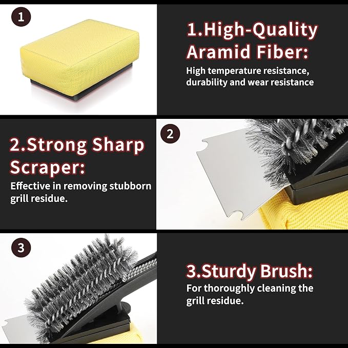 BBQ Grill Brush with Scraper-Removable BBQ Clearning Brush Head with Wire - Image 2