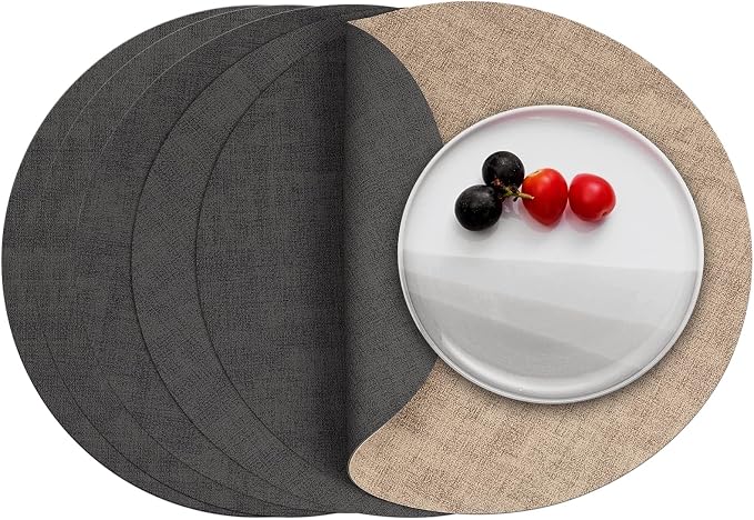 Myir JUN Round Placemats Dual Sided, Faux Leather Place Mats Set of 6 Indoor by MyirJUN