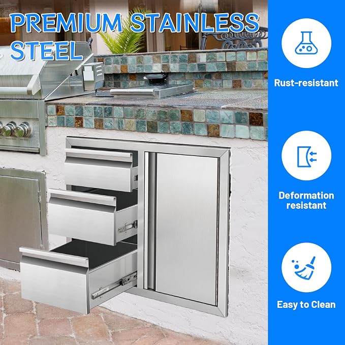Outdoor Kitchen Drawer Combo, Stainless Steel Triple Drawers - Image 2