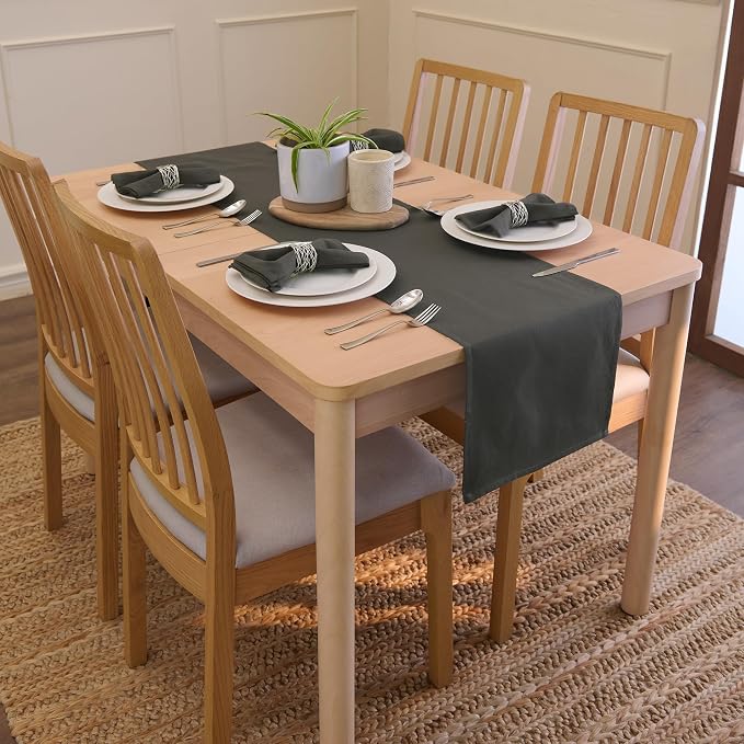 Encasa XO Table Runner 13"x72" Long | Cotton Canvas Fabric | Charcoal Grey - Image 2