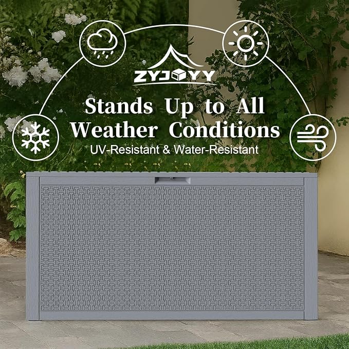 ZYJOYY Outdoor Storage Box, 90 Gallon Deck Box, Waterproof Resin Storage Box - Image 4