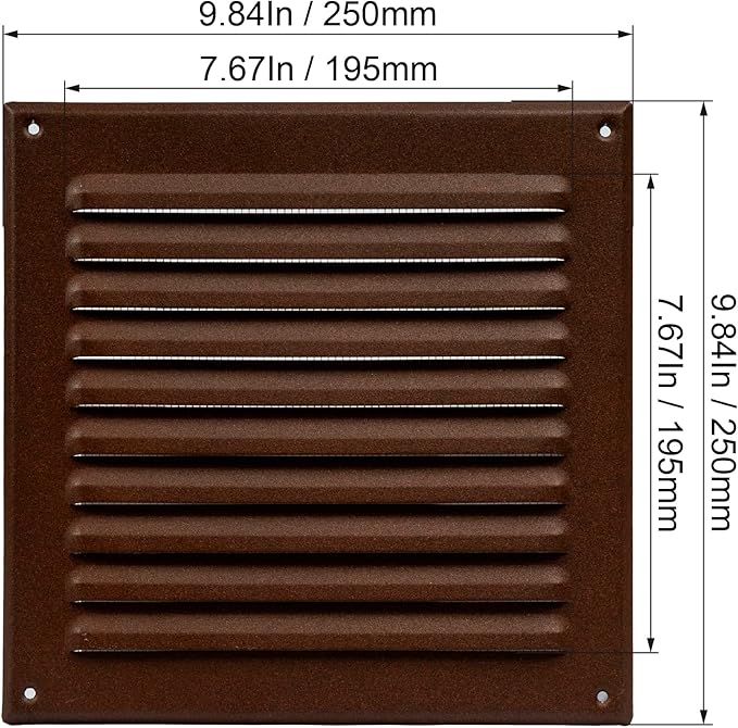 Square Ventilation Grille / 8" x 8" Inch Inside Measurement/Brown Metal Air - Image 2