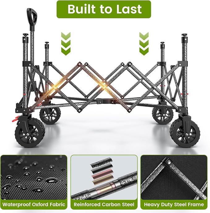 Folding Wagon Cart with Wheels, 180L 330LBS Heavy Duty Utility Wagon, Beach - Image 4