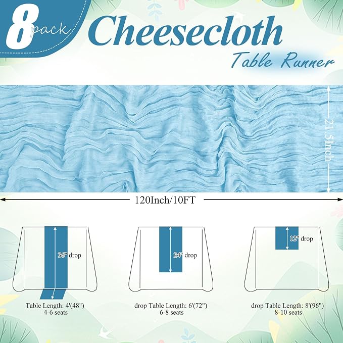 8 Packs Cheesecloth Table Runner 10FT Long Boho Gauze Fabric Table Runner - Image 2