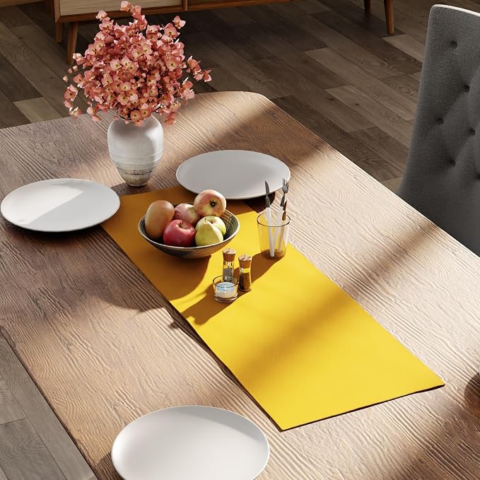 Encasa XO Table Runner 13"x36" Long | Cotton Canvas Fabric | Sunbeam Yellow - Image 2