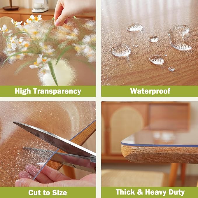 Frosted Clear Table Protector 23.6 x 55 Inch, 1.5mm Thick Plastic Table Cover - Image 4
