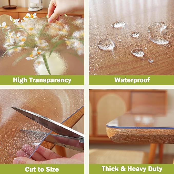 Frosted Clear Table Protector 30 x 48 Inch, 1.5mm Thick Plastic Table Cover - Image 4