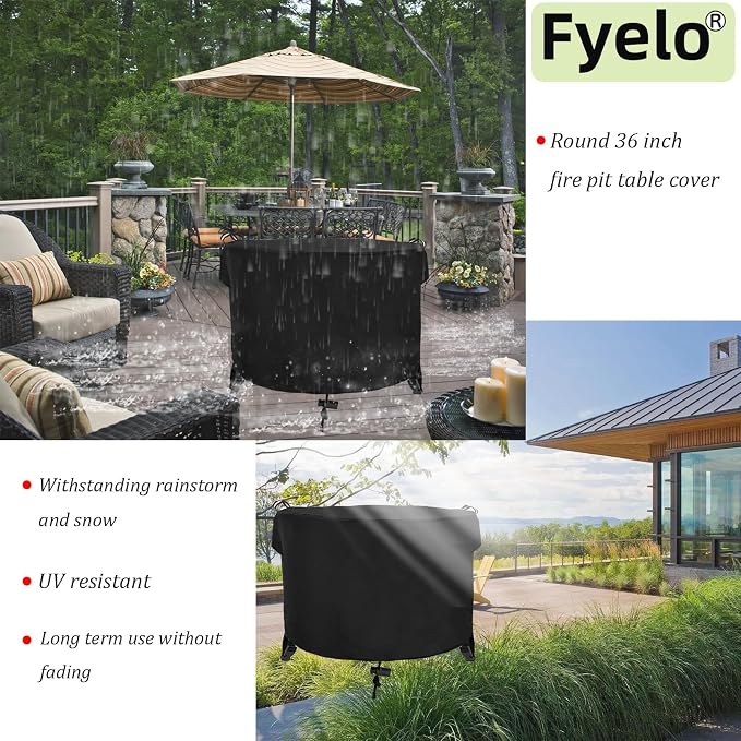 Round Fire Pit Cover 36" Dia X 24" H, 600D Strong Tear Resistant, Waterproof & - Image 6