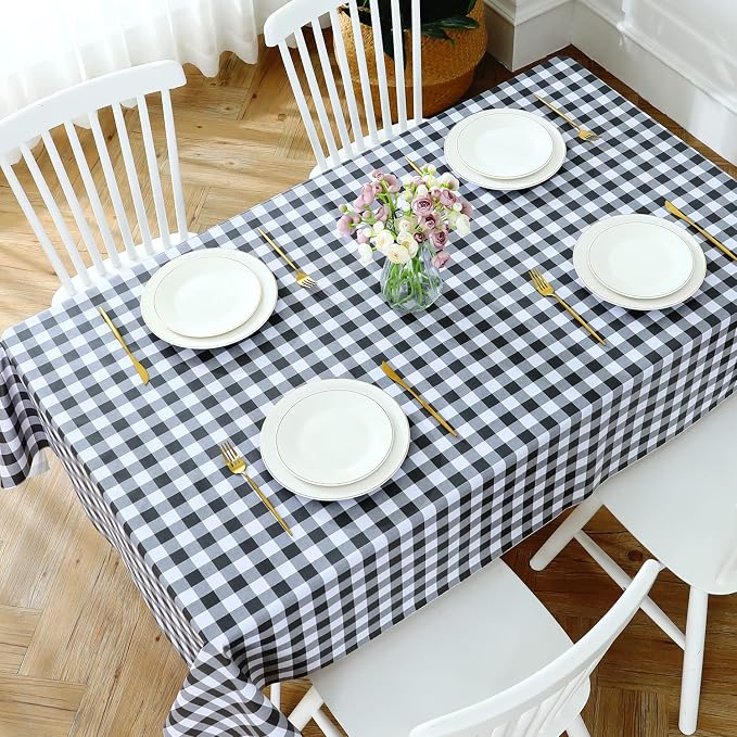 Romanstile Rectangle Vinyl Tablecloth, 100% Waterproof Buffalo Gingham Plastic - Image 5