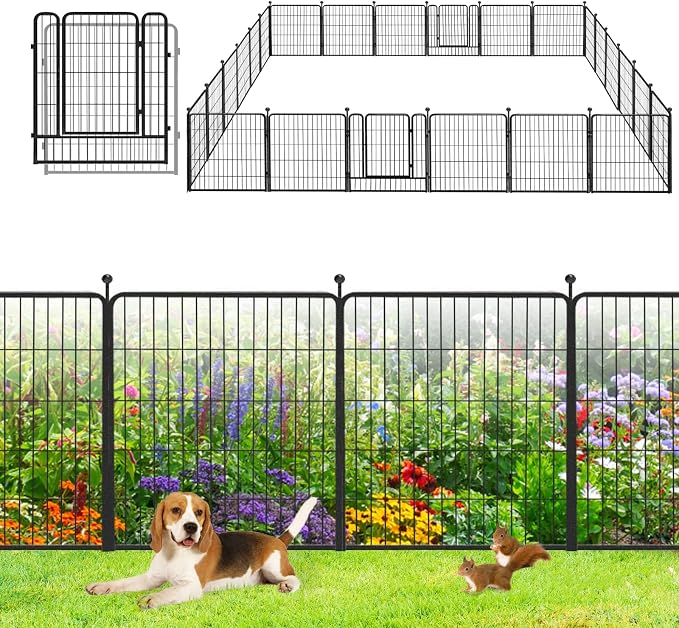 Garden Fence with Gate Metal Fencing Outdoor by Jhsomdr