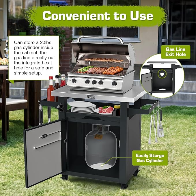 Nuuk Grill Table with Storage Cabinet, Outdoor Bar Cart Pizza Oven Table with - Image 3
