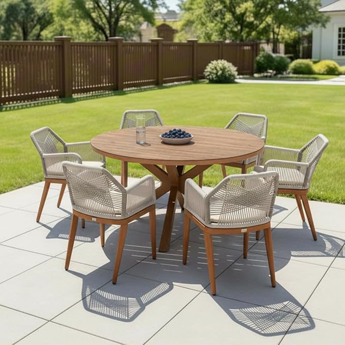 PURPLE LEAF 7 Pieces Patio Round Dining Set Aluminum Round Table and Rattan Arm by PURPLELEAF