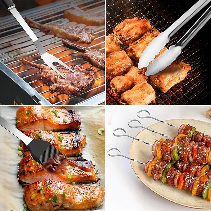 Barbecue Grill Tool Set, Stainless Steel with Tongs, Spatula, Fork and Knife
