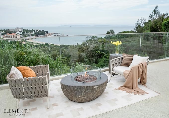 Elementi | Bundle Boulder Gas Fire Pit Cast Concrete Semi-Round Fire Table - Image 8