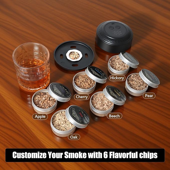 Bar Set Cocktail Smoker Kit with USB Rechargeable Battery and 6 Wood Chips