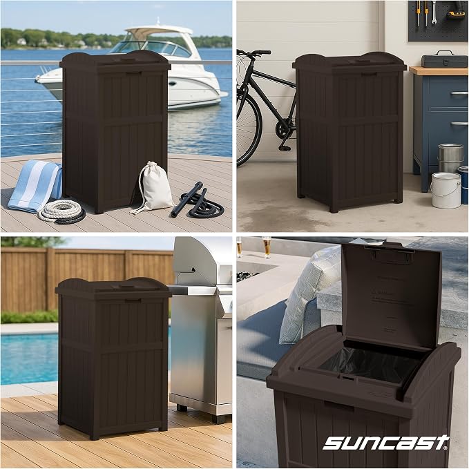 Suncast 33 Gallon Durable Plastic Hideaway Outdoor Garbage Can - Image 5