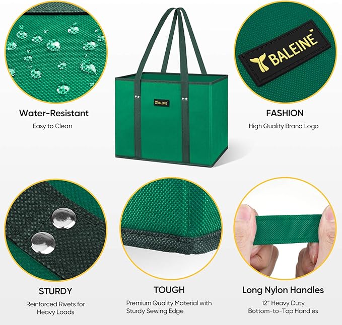 BALEINE 3Pk Reusable Grocery Bags, Foldable Shopping Bags - Image 5
