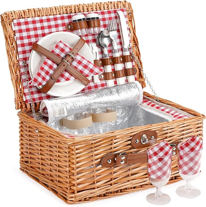 ZORMY Wicker Picnic Basket for 2 Person, Willow Hamper Basket Sets by ZORMY