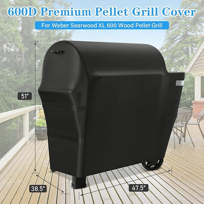 Utheer Grill Cover for Weber Searwood XL 600 Pellet Grill, Heavy Duty 600D - Image 2
