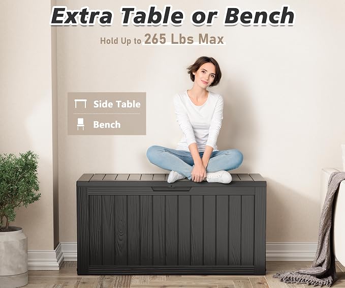 NUNU LAB 75 Gallon Outdoor Storage Box, Deck Box Resin Large Sturdy, Backyard - Image 6