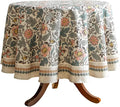 ISAENNE Designer Boho Floral Small Round Tablecloth, Linen Lotus Flower Pattern by Isaennehomedecoration