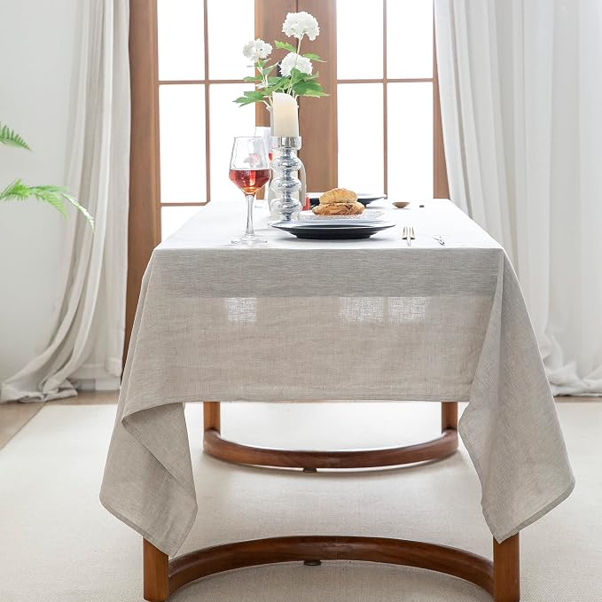 EVERLY 100% Pure Linen Rectangle Tablecloth 84Lx60W Inches - Image 3