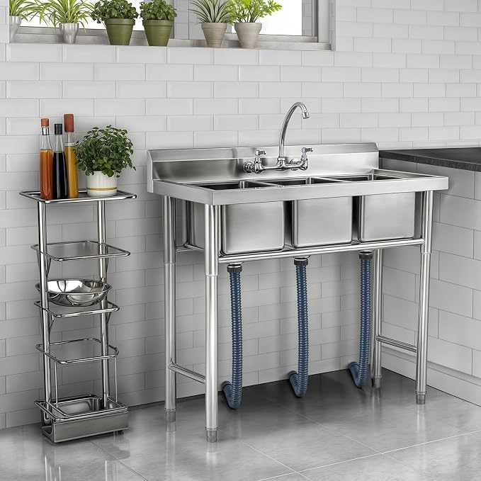 WILPREP NSF Stainless Steel 3 Compartment Commercial Sink 11x10x10 Inch Basins - Image 7
