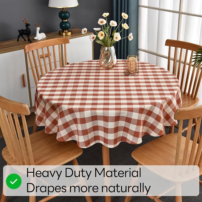 Gingham Table Cloth for Round Tables Orange Checkered Plaid Tablecloth Heavy - Image 5