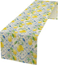Lemon Table Runner, Summer Fruit Vintage Morocco Blue Tiles Table Runners by Unknown