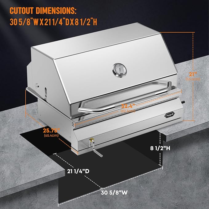 Hygrill Charcoal Grill Head for Outdoor Kitchen, 32-inch Stainless Steel - Image 2