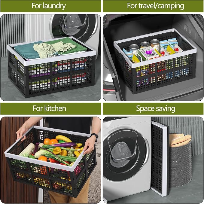 4 Pack Collapsible Plastic Storage Crates, Utility Folding Milk Crates - Image 5