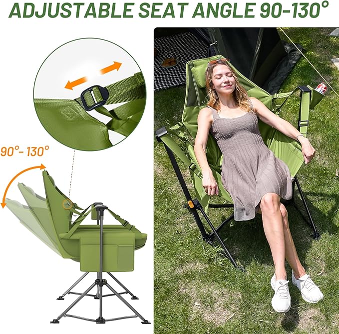 Folding Hammock Camping Chair in Green, Steel Frame, 300 lb Capacity