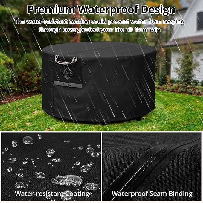QH.HOME Fire Pit Cover Round Super Waterproof, UPF 50+ Fire Pit Covers Premium - Image 6