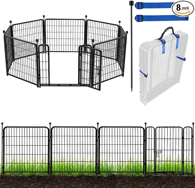 ADAVIN Tall Garden Fence with Gate, 40 in 8 Panels Animal Barrier Fence by ADAVIN