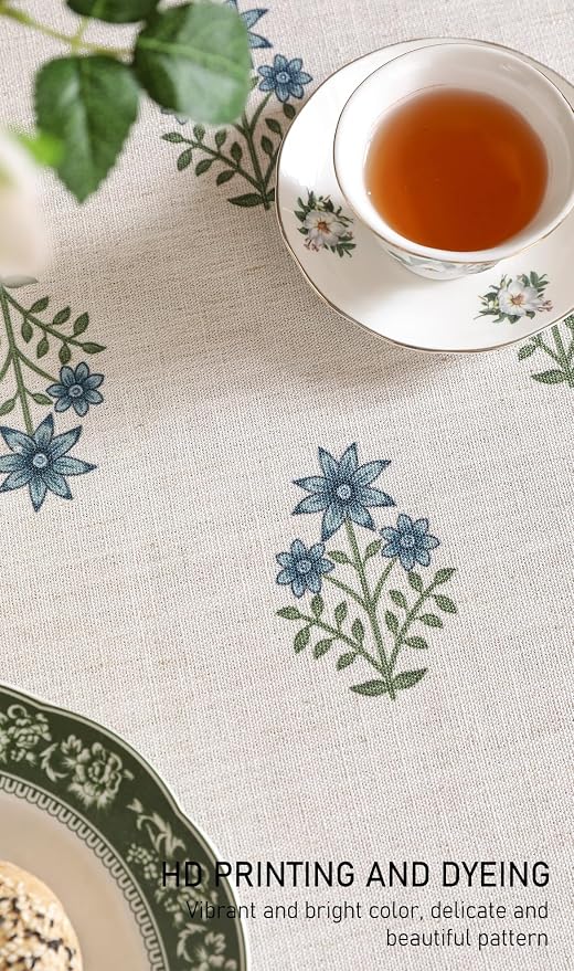 ISAENNE Designer White Linen Small Round Tablecloth, Chinoiserie Floral Elegant - Image 4