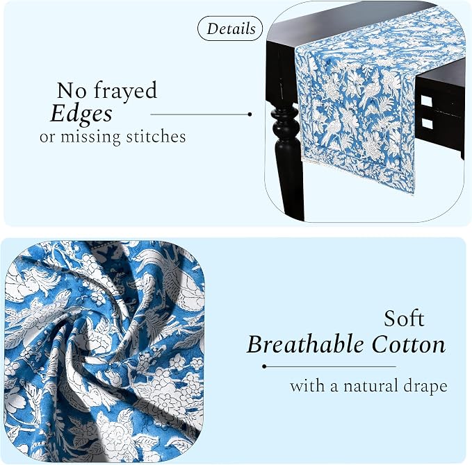 CPC Cotton Table Runner 16x90 Inch Block Printed Long Fall Table Runner - Image 4