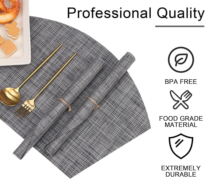 SHACOS Wedge Placemats Set of 4 Woven Vinyl Small Round Table Placemats Wipe - Image 6