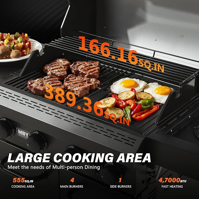 4+1 Burner Propane Gas Grill, 000 BTU Outdoor BBQ - Image 2