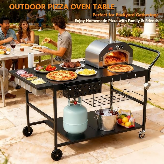 Pizza Oven Table with Topping Station, Outdoor Pizza Oven Cart, Grill Cart Table - Image 2