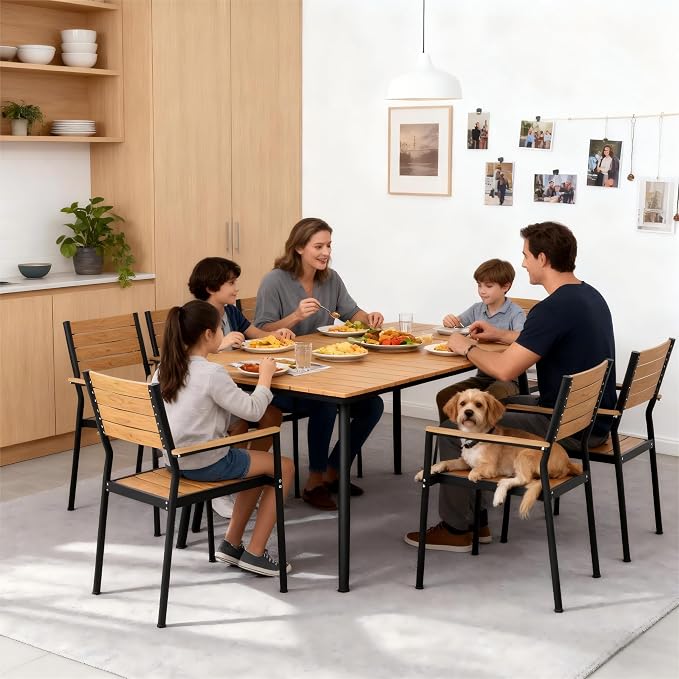 83" Patio Outdoor Dining Table for 6-8, Weather-Resistant Wood-Grain Top - Image 9