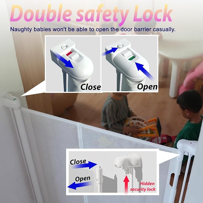 Retractable Baby Gates for Stairs, Child Safety Gates Mesh Gate - Image 6