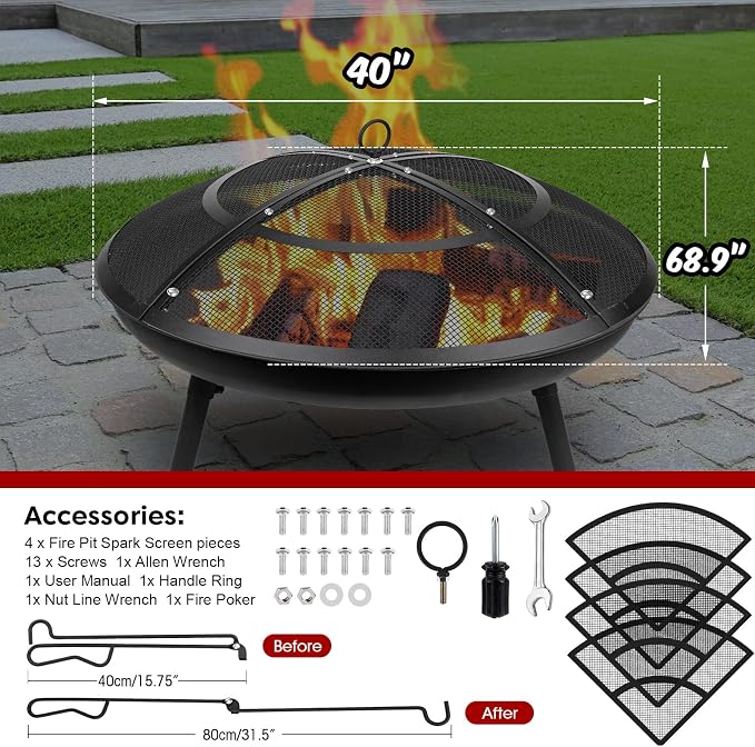 Fire Pit Spark Screen, 40 Inch Fire Pit Screen Outdoor - Image 2