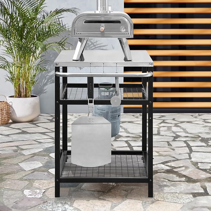 Stainless Steel Grill Cart Pizza Oven Stand Trolley Table - Image 2