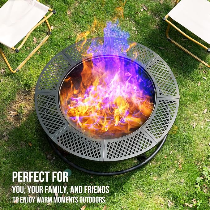 42 Inch Outdoor Fire Pit with Grill, Large Firepit Table - Image 4