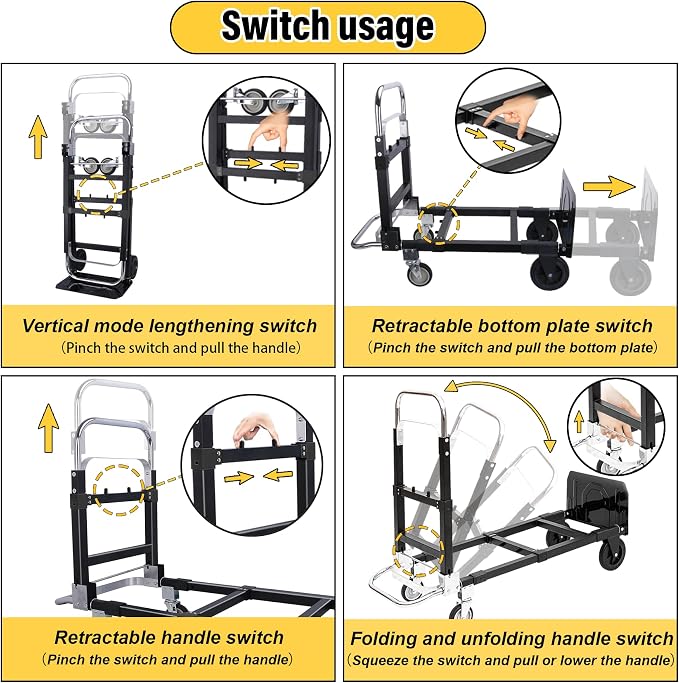 Upgraded 3 in 1 Folding Hand Truck, 600lbs Capacity, Heavy Duty Convertible - Image 8