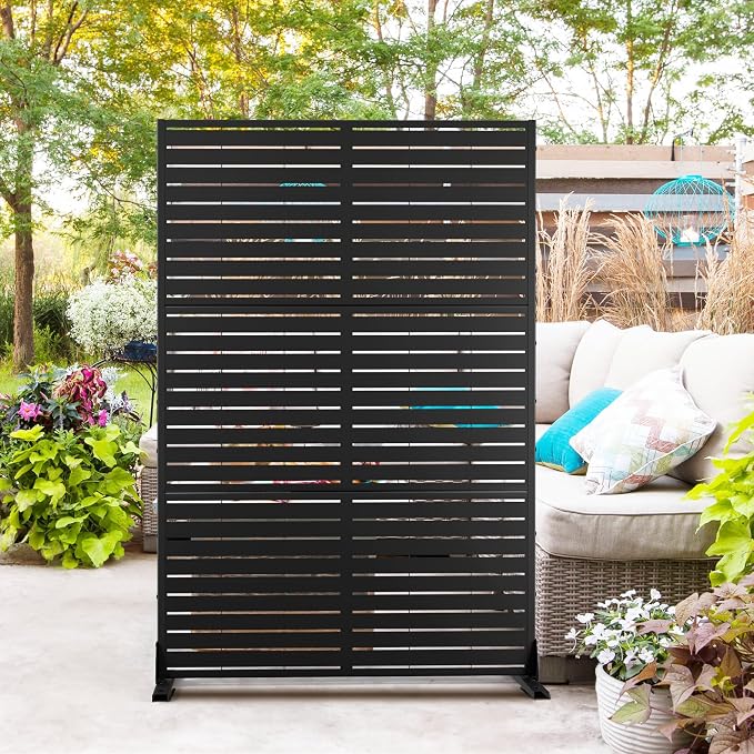 Metal Privacy Screen Outdoor 72" H×47" W, Freestanding Decorative Privacy Screen by Unknown