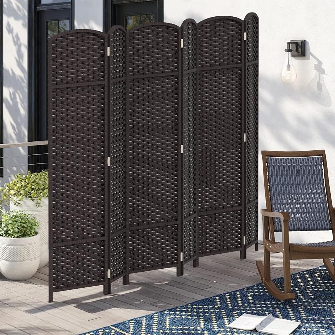 Room Divider 6 Panel Screen 5.6 Ft Tall Partition Room Dividers Brown Privacy - Image 6