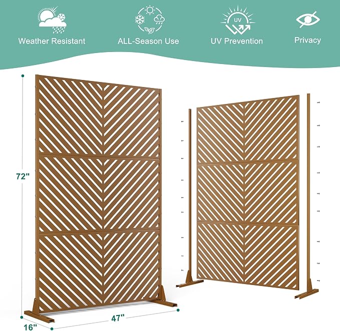 Metal Privacy Screen for Outdoor & Indoor Use, Free Standing Privacy Screen for - Image 2