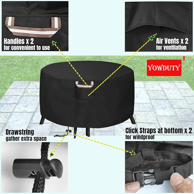 Round Propane Gas Fire Pit Cover 36 x 24 Inch, Waterproof Heavy Duty 600D Round - Image 4